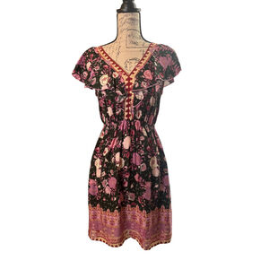 Rusttydustty Size Medium Floral & Butterfly Boho Dress w. Ruffles & Tassels